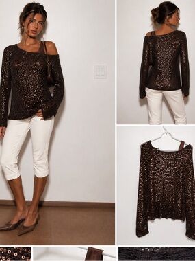 Y2K‎ vtg Tuscan mom layered sequin top over tank size large